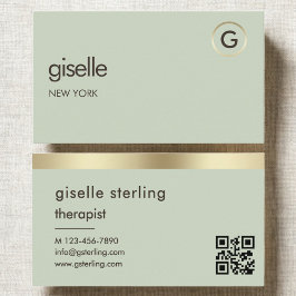 Therapist Counselor Sage Green Gold QR Code  Visitekaartje