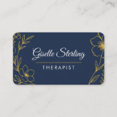 Therapist Floral Navy Blue Gold Professional Visitekaartje (Voorkant)