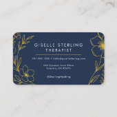 Therapist Floral Navy Blue Gold Professional Visitekaartje (Achterkant)