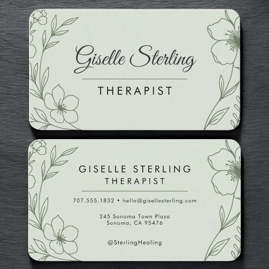 Therapist Floral Sage Green Professional Visitekaartje