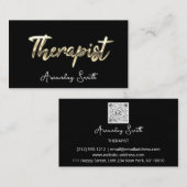 Therapist Golden ScriptQR Code Logo Black White Visitekaartje (Voorkant / Achterkant)