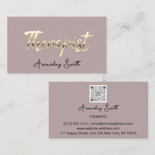Therapist Golden ScriptQR-code Logo Blush Visitekaartje (Voorkant / Achterkant)