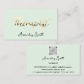 Therapist Golden ScriptQR Code Logo Mint Green Visitekaartje (Voorkant / Achterkant)