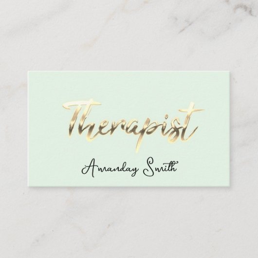 Therapist Golden ScriptQR Code Logo Mint Green Visitekaartje (Voorkant)