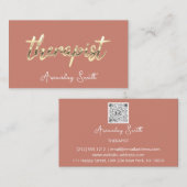 Therapist Golden ScriptQR Code Natural Roos Visitekaartje (Voorkant / Achterkant)