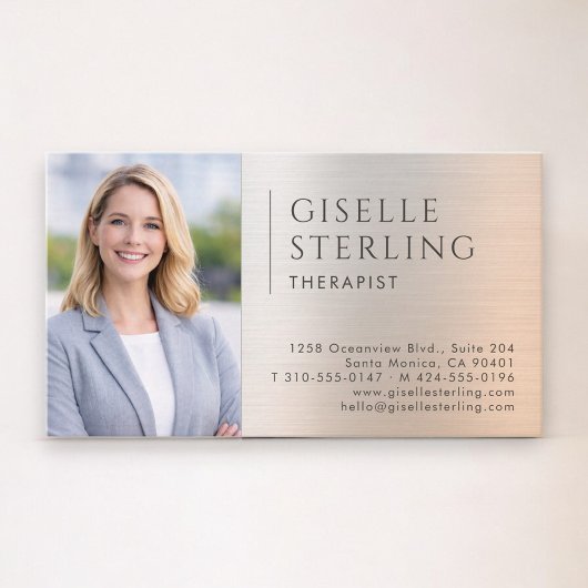 Therapist Psychologist Photo Brushed Metal Visitekaartje