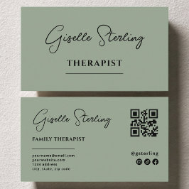 Therapist Psychologist Sage Green QR Code Visitekaartje