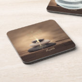 Therapist Zen Stones, Gold Tree Silhouette Brown Bier Onderzetter (Linkerzijde)