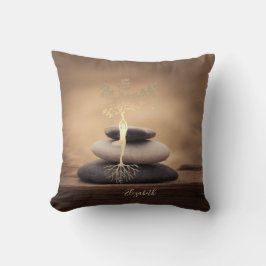 Therapist Zen Stones, Gold Tree Silhouette Brown Kussen