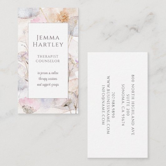 Therapistische adviseur Serene Flower Waterverf Visitekaartje (Voorkant / Achterkant)
