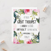 Therapistische appreciatie Gift Dank u Citaat Kaart (Voorkant / Achterkant in situ)