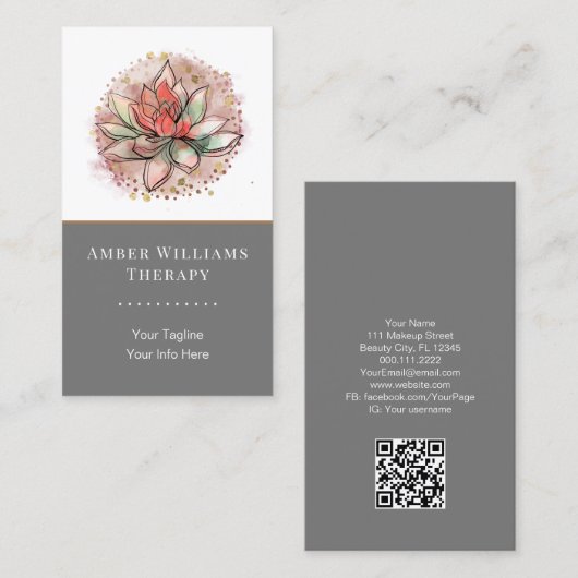 Therapistische spa Succulent Yoga Healing QR Code Visitekaartje (Voorkant / Achterkant)
