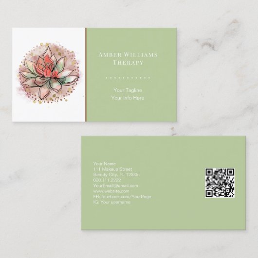 Therapistische spa Succulent Yoga Healing QR Code Visitekaartje (Voorkant / Achterkant)