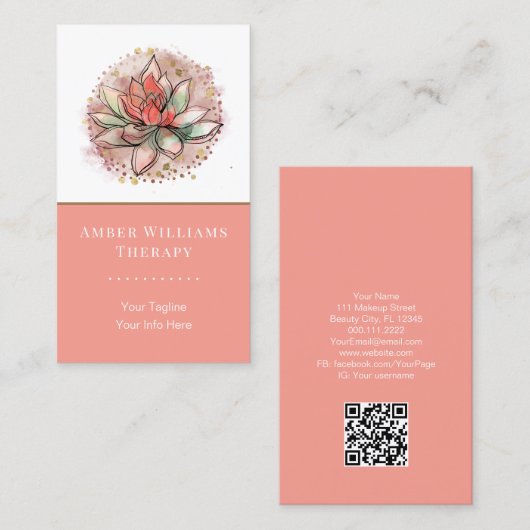 Therapistische spa Succulent Yoga Healing QR Code Visitekaartje (Voorkant / Achterkant)