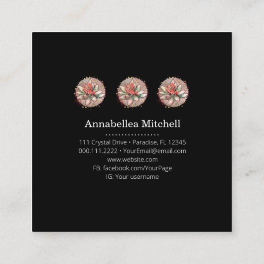 Therapistische spa Succulent Yoga Healing Vierkante Visitekaartje (Achterkant)