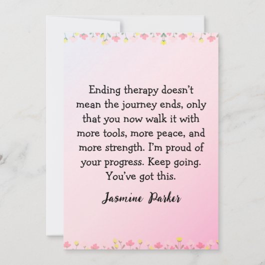 Therapy Completion Card – Pink Floral Empowerment  Bedankkaart (Achterkant)