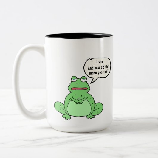 Therapy Frog mok wil weten hoe je je voelt (Links)
