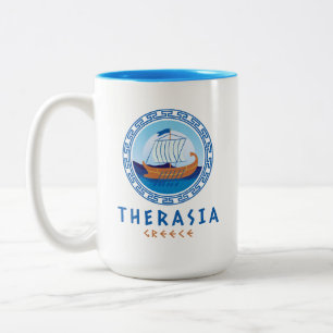 Therasia, Griekenland Grieks scheepsontwerp Tweekleurige Koffiemok