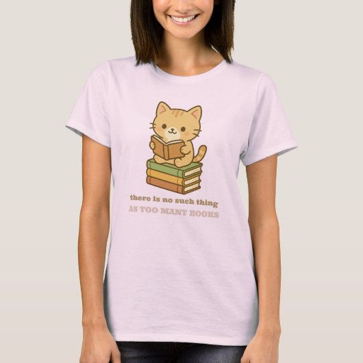 There is no such thing as too many books cat t-shirt (Voorkant)