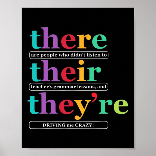 There Their They're Engelse Grammaticadocent Terug Poster (Voorkant)