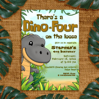 There's a Dino Four on the Loose - 4rd Birthday Kaart