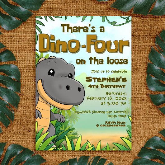 There's a Dino Four on the Loose - 4rd Birthday Kaart