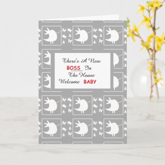 There's A New Boss In The House Baby Shower Kaart (Gele Bloem)