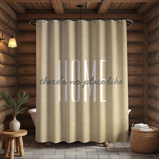 "There's No Place Like Home" Beige Faux Linen Douchegordijn