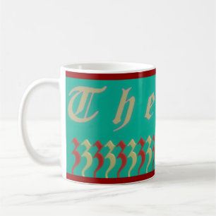 Theresa Grafische naam ontwerp aqua blauw en rood Koffiemok