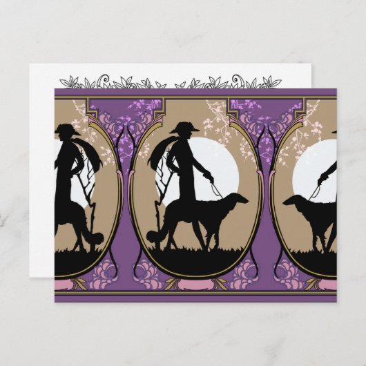 Theresa in Brown & Plum - Art Deco Lady met Dog Briefkaart (Voorkant / Achterkant)