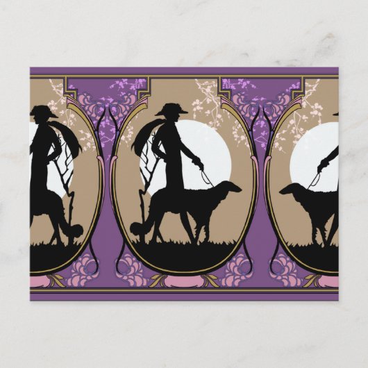 Theresa in Brown & Plum - Art Deco Lady met Dog Briefkaart (Voorkant)