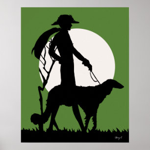 Theresa in Groen - Art Deco Lady met Dog Poster