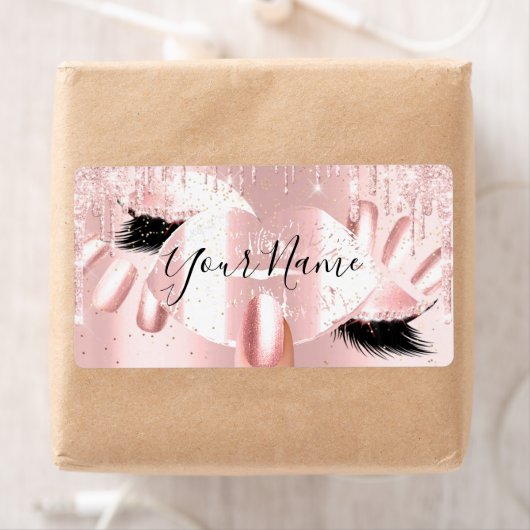 Theresa Pink Glitter schrijft kus lips Nails Makeu Etiket (Insitu)