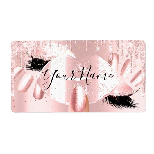 Theresa Pink Glitter schrijft kus lips Nails Makeu Etiket (Voorkant)