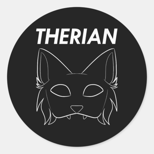 Therian Furry Animal Mask Wolf Cat Dog Ronde Sticker (Voorkant)