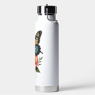 Thermal Bottle with Butterfly and Flowers Waterfles