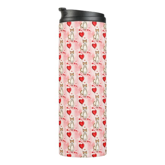 Thermal Tumbler Cat Kitten Red Hearts  Thermosbeker (Geroteerd rechts)