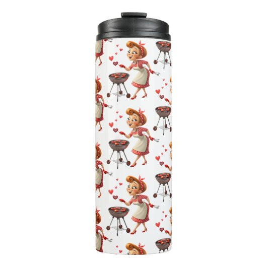 Thermal Tumbler Lady Cooking Red Hearts Thermosbeker (Voorkant)