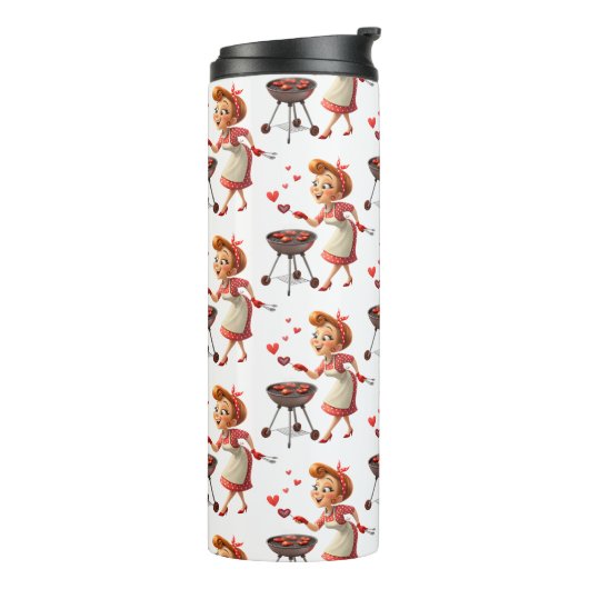 Thermal Tumbler Lady Cooking Red Hearts Thermosbeker (Gedraaid links)