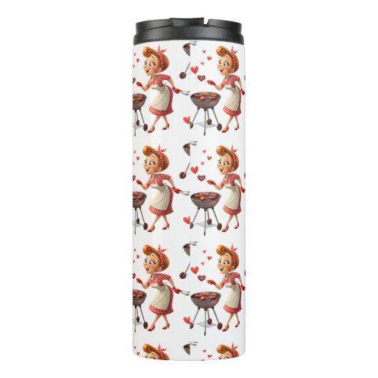 Thermal Tumbler Lady Cooking Red Hearts Thermosbeker (Achterkant)