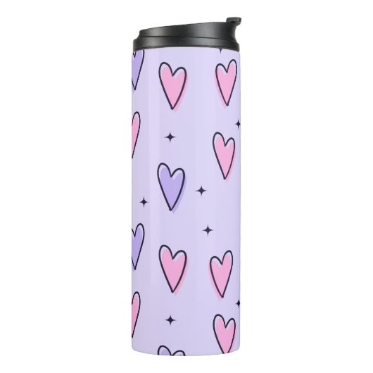 Thermal Tumbler Purple Pink Hearts Thermosbeker (Gedraaid links)