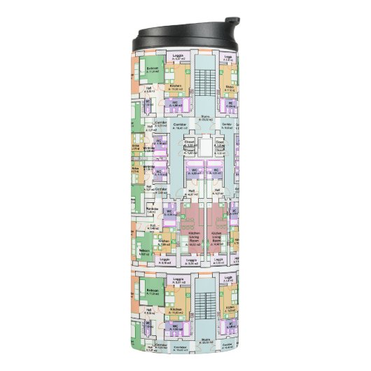 Thermal Tumbler with Architectural Blueprint Thermosbeker (Gedraaid links)