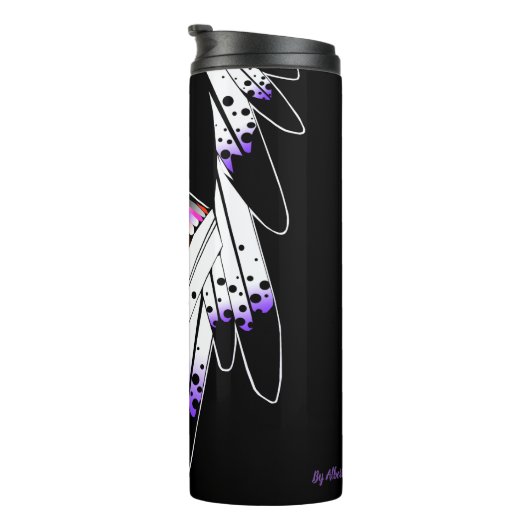 Thermische tumblaar, moederveren paars zwart thermosbeker (Geroteerd rechts)