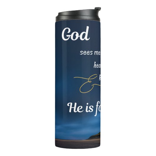 Thermische Tumbler - Blauw - God Ziet Mij Thermosbeker (Gedraaid links)