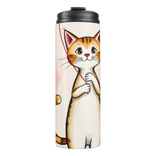 Thermische tumbler kat kleintje rode harten thermosbeker