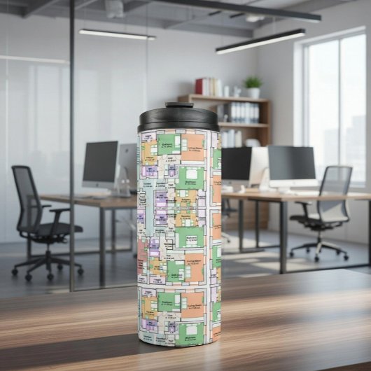 Thermische tumbler met architectonisch blueprint thermosbeker