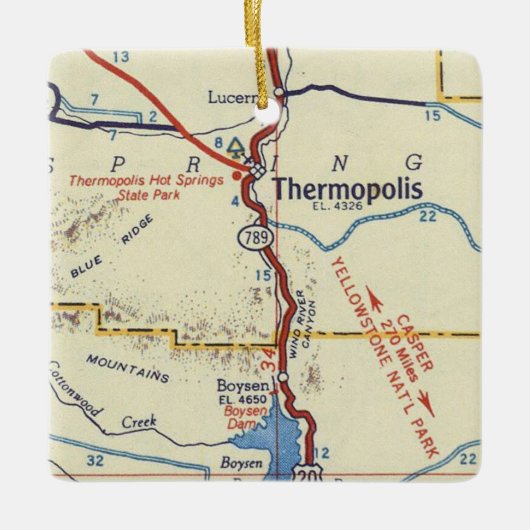 Thermopolis WY  Map Keramisch Ornament (Voorkant)