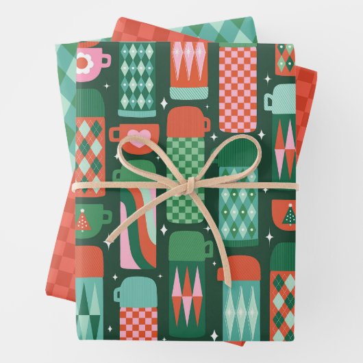  Thermoses Kerst Rood & Groen Inpakpapier Vel (In situ)