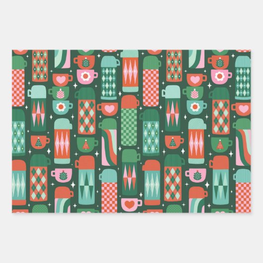 Thermoses Kerst Rood & Groen Inpakpapier Vel (Voorkant)