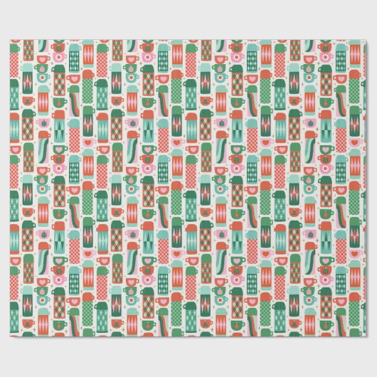 Thermoses Kerst Rood, Groen & Wit Cadeaupapier (Vlak)